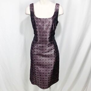 Victor Costa Black Gray and Purple Metallic Silver Medallion Sheath Dress 8